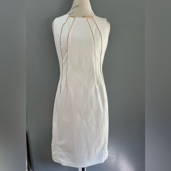 CALVIN KLEIN PONTE DRESS Sz 6 White Sleeveless Embellished Zipper Front - Picture 1 of 8